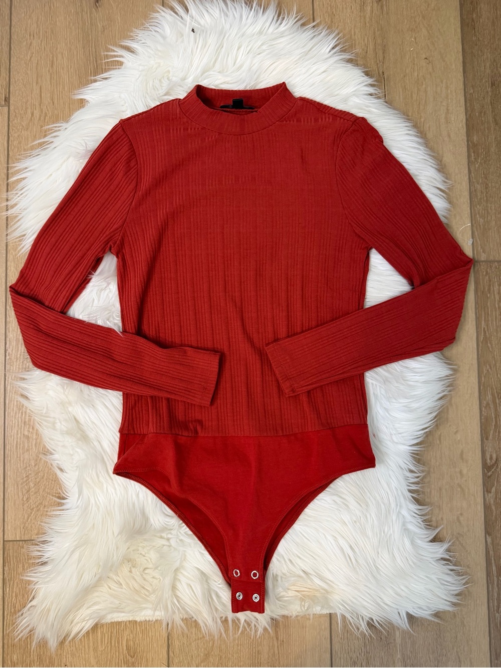 J. Crew Red/Orange Mock Neck Ribbed Long Sleeve Bodysuit Size Small